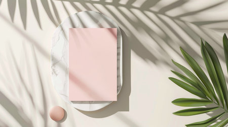 Minimalist Aesthetic with Marble, Pink Paper, and Plant Shadowの素材