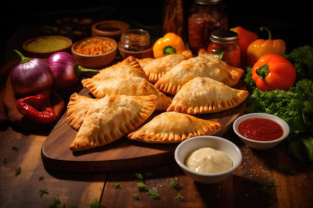 Empanadas with meat, seasoned with sauce. Latin American cuisine of Spainの素材