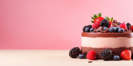 Mousse cake with stripes and berries isolated pastel background Copy spaceの素材