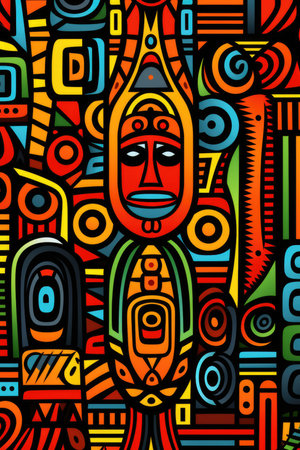 Abstract Tribal Art Pattern with Vibrant Colors and Geometric Shapesの素材