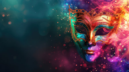 Carnival multicolored mask with feathers with space for textの素材