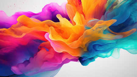 Abstract colorful ink splash. Vibrant paint explosion isolated on white backgroundの素材