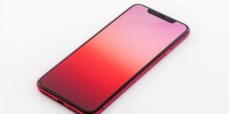 Modern Smartphone with Red Gradient Screen Isolated on White Backgroundの素材