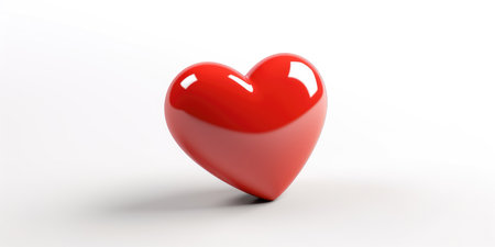 Glossy Red Heart Balancing on White Background, Symbolizing Love and Affectionの素材