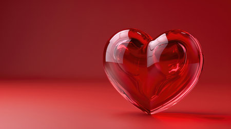 3D Render of Transparent Red Heart on Reflective Red Backgroundの素材