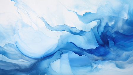 Abstract blue ink in water background. Fluid art concept with copy space. Design for creative banner, wallpaper, and backgroundの素材
