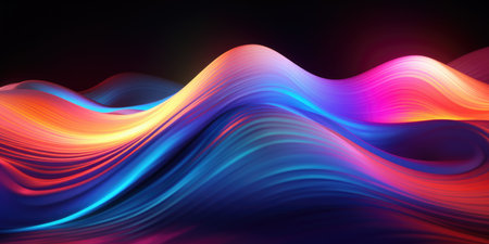 Vibrant abstract fluid waves with neon colors. Background design for banner, wallpaper, or modern art poster. Futuristic concept with copy spaceの素材