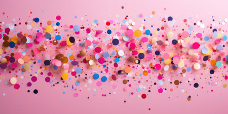A vibrant explosion of multicolored confetti against a soft pink background, embodying celebrationの素材