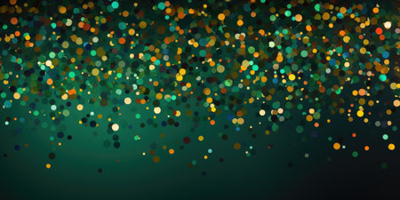 Multicolored confetti particles on a dark gradient background. Festive background concept for design and print.の素材