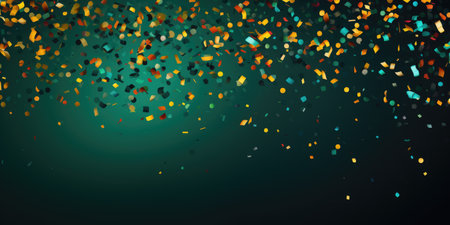 Multicolored confetti particles on a dark gradient background. Festive background concept for design and print.の素材