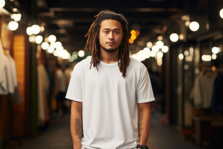 Portrait of a stylish young man with dreadlocks and tattoos standing confidentlyの素材