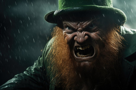 Angry leprechaun at night in the rainの素材