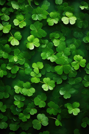 Close-up of fresh green clovers. Nature background with copy space. St. Patrick's Day and luck concept. Design for wallpaper, textile, printの素材