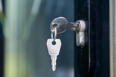 The keys are in the keyhole in the door. Set of door keys