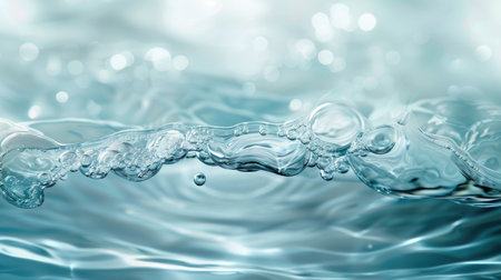 Close-up of water surface with bubbles and ripples. Macro photography of liquid texture. Nature and purity concept. Design for science, background, wallpaperの素材