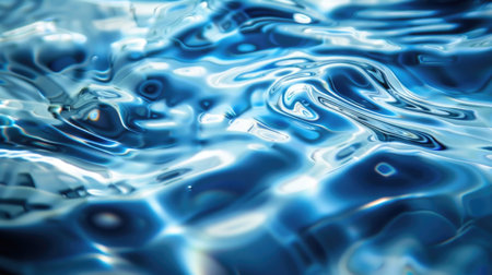 Abstract blue water ripples and reflections. Macro shot with copy space. Liquid texture and nature concept for background, wallpaper, or science designの素材