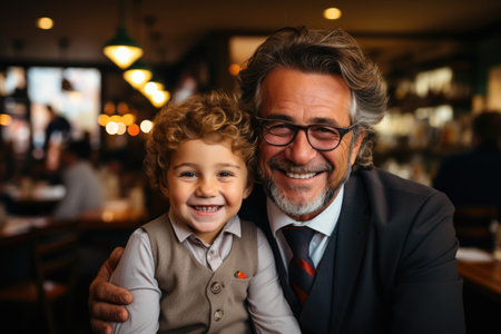 Joyful Grandfather Embracing Grandson in a Warm Indoor Settingの素材