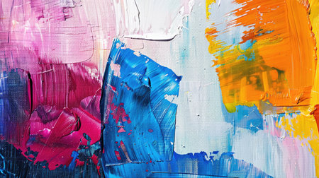 Abstract acrylic paint strokes and splatters on canvas. Contemporary art for design and decoration. Modern abstract art and creativity concept.の素材