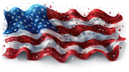 American flag waving with realistic texture. Patriotic concept with place for text for design and printの素材
