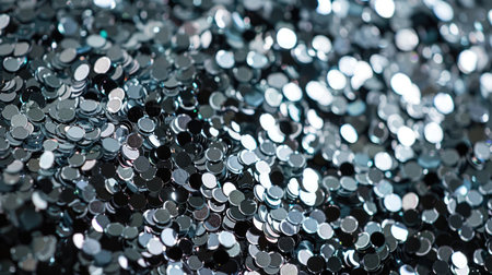Close-up of silver sequins. Macro shot with shimmering details. Textured background concept for design and printの素材
