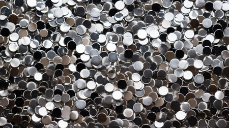 Close-up of silver sequins. Macro shot with shimmering details. Textured background concept for design and printの素材