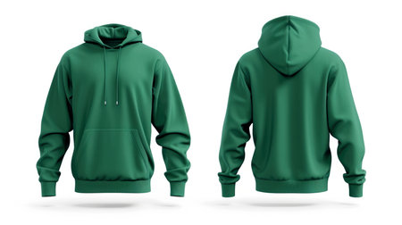Green hoodie front and back view on white backgroundの素材