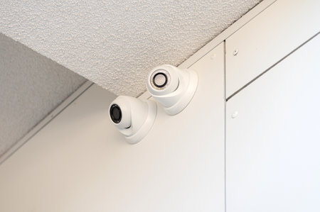 Dome outdoor surveillance camera whiteの写真素材