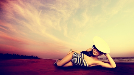 Glamour girl on the beachの写真素材