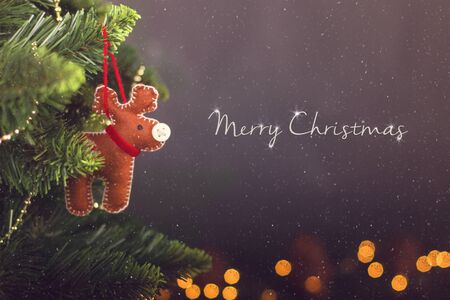 Greating card Christmas decoration calendar with pine and hand made deerの写真素材