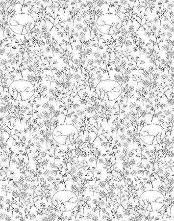 Pattern with branches and foxes.のイラスト素材