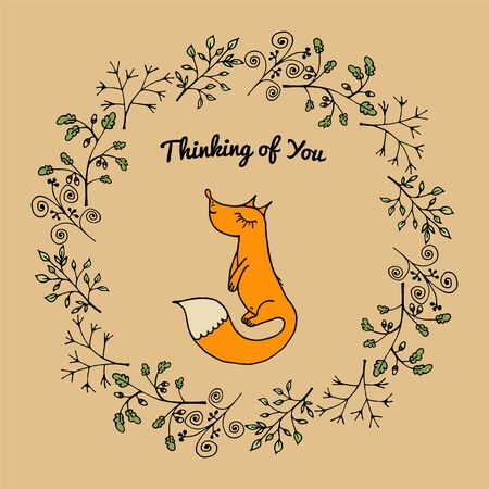 Universal card with branches and fox.のイラスト素材