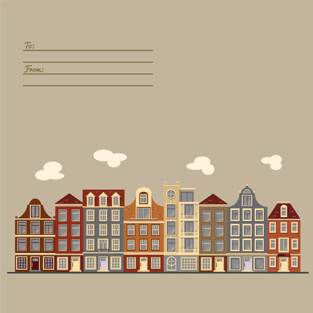 Universal card with old European style buildings. Amsterdam houses.のイラスト素材