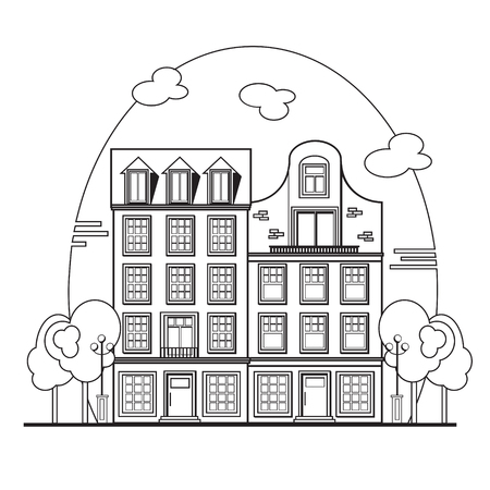 European cityscape. Amsterdam houses.のイラスト素材