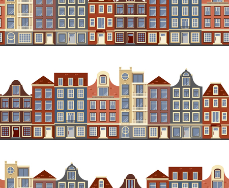 Seamless pattern with old historic buildings of Amsterdam. Flat style vector illustration.のイラスト素材