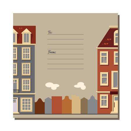 Universal card with old European style buildings. Amsterdam houses.のイラスト素材