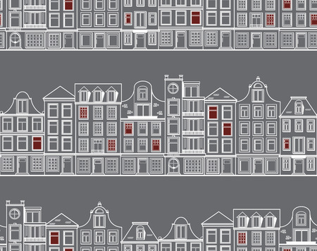 Seamless pattern with old historic buildings of Amsterdam. Flat style vector illustration.のイラスト素材