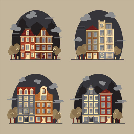 European cityscape. Amsterdam houses.のイラスト素材