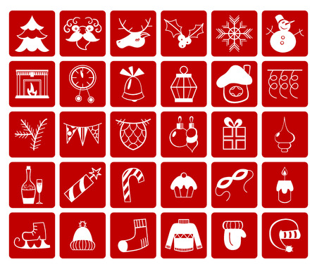 Christmas and Winter icons collection. Red and white. Vector illustration.のイラスト素材