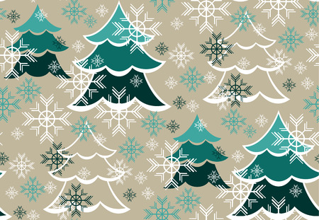 Winter pattern with trees and snowflakes. Vector illustration.のイラスト素材