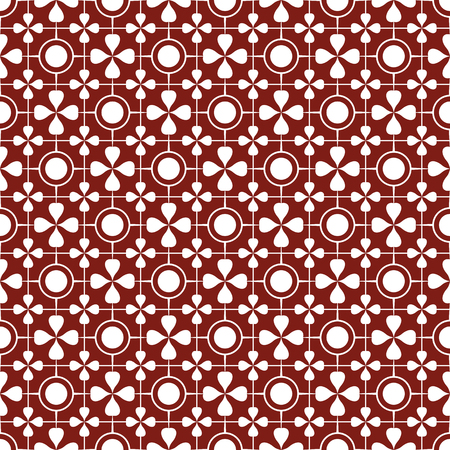 Bright seamless pattern of circles and petals. Red and white. Vector illustrationのイラスト素材