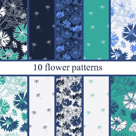 Set of six  seamless flower pattern. Patterns can be used as background, fabric print, surface texture, wrapping paper, web page backdrop, wallpaper. Vector illustration.のイラスト素材