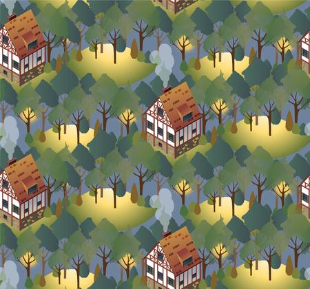 Seamless pattern with old historic buildings of Europe. Patterns can be used as background, fabric print, surface texture, wrapping paper, web page backdrop, wallpaper.のイラスト素材