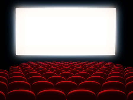 Cinema auditorium with white screenの写真素材