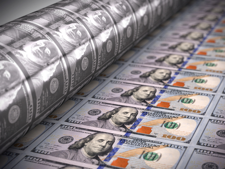 Printing money - 100 dollar bills Printing money - 100 dollar bills