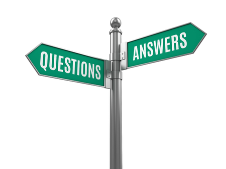 Questions and Answers road signs isolated on white. 3d illustrationの写真素材