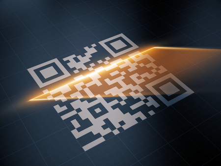 Scan QR code with the laser strip. 3d illustrationの写真素材