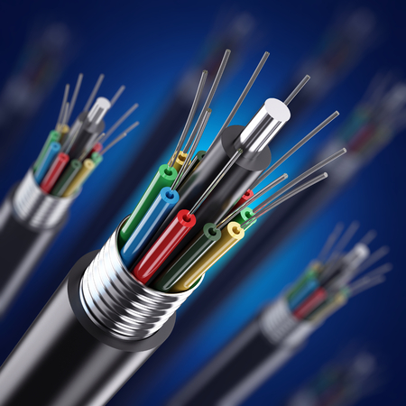 Macro fiber optical cable detail. 3d illustration