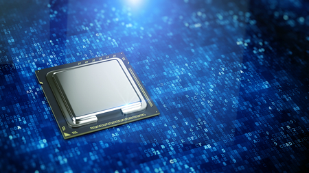 Central Computer Processor on blue digital code background - CPU concept. 3d rendering