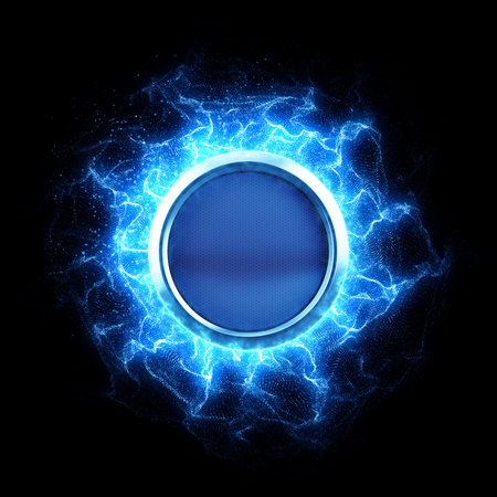 Energy button with energy waves on black bfckground - 3d renderingの写真素材