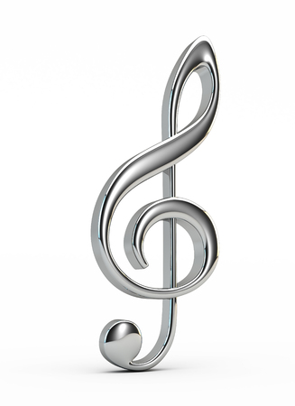 Silver  treble clef isolated on whiteの写真素材